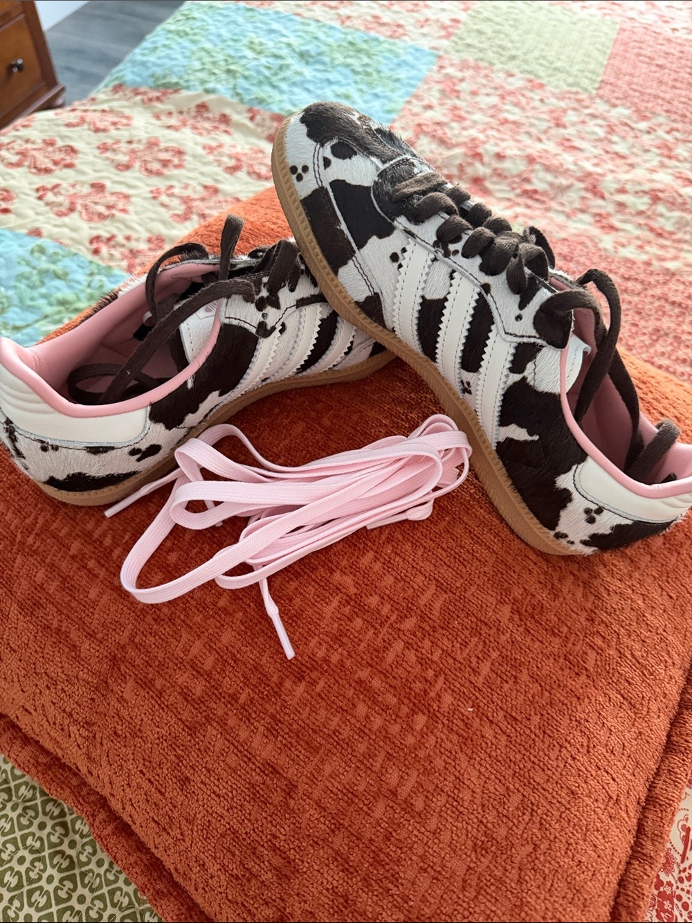 adidas Kids Cow-Print Sneakers with Pink Lining